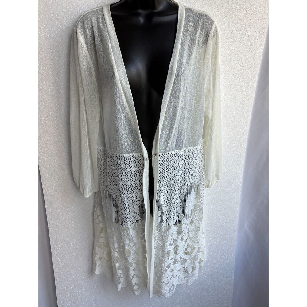 Siren Lily Mesh Stretch Cardigan Open Lace White Boho Plus Size 1X Bohemian